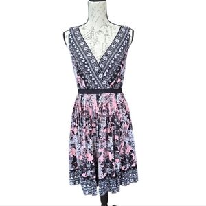 Adrianna Papell Pink Black Sleeveless Pleated Dress 6